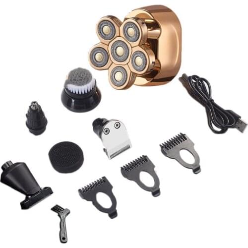 6 in 1 Rechargeable Electric Shaver 6 Floating Heads Bald Shaver USB Rechargeable Hair Clipper Razor Machine for Men
