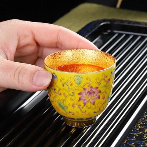 65ml Palace Gold Cup Enamel Luxurious Tea Bowl Collection Crafts Master Cups Puer Teacup Handmade Teacups China Teaware Decor