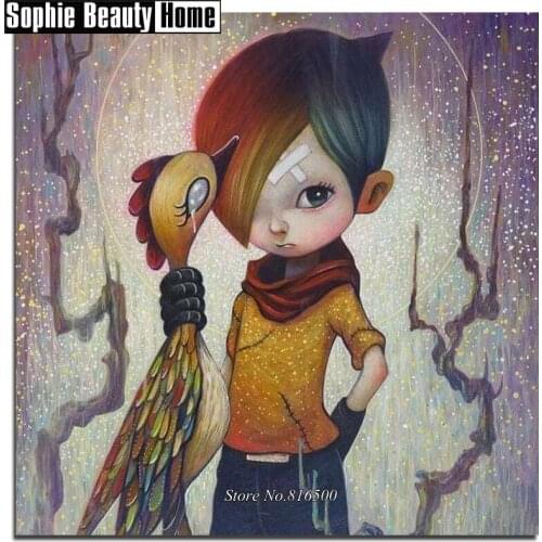 5D DIY Full Drill Diamond Painting Cartoon Boy and Bird Diamond Embroidery Cross Stitch Rhinestone Mosaic Wedding Decor 188180