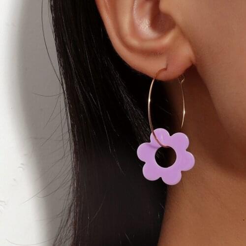 Candy Color Big Hoop Earrings for Women Acrylic Flower Pendant Boho Jewelry Gold Earring New Design Party Jewelry Party Gifts