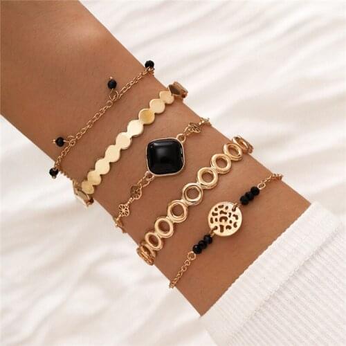 HI MAN 4Pcs/Set Vintage Bohemian Geometric Zircon Bracelet Women Fashion Trend Small Jewelry Couple Friendship Gift