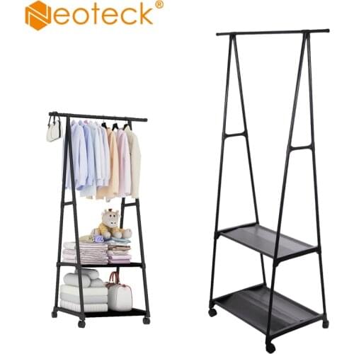 Neoteck black coat rack Heavy metal clothes rail storage clothes hanging display rack wardrobe wheeled shoe rack