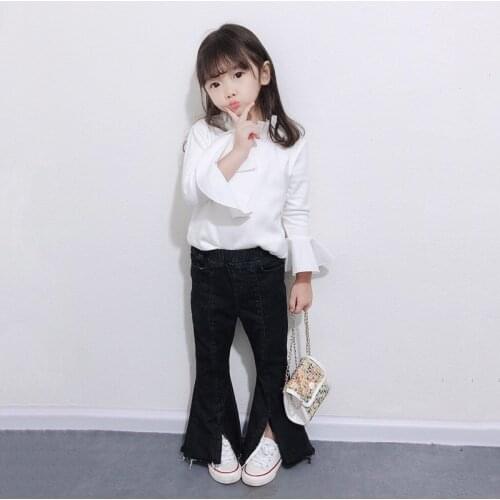 Girls Black Stretch Flared Trousers Split Mid-rise Jeans Baby Girl Pants Korean Baby Clothes Newborn Baby Girl Clothes