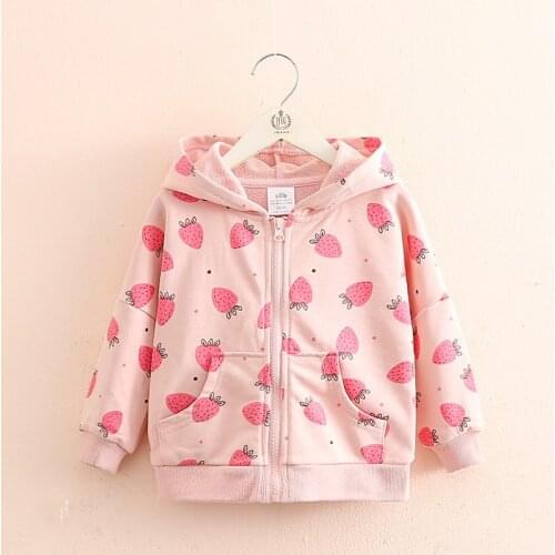 Girls Jacket Autumn Winter Casual Kids Strawberry Love Print Hooded Jacket for Girl Baby Fashion Zipper Coat New Child Clothes