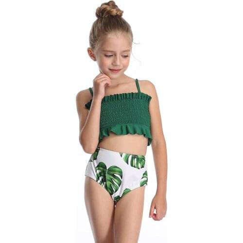 Kids Swimwear For Girls Print Two Piece Ruffle Swimsuit Matching Swimsuit Clothing maillot de bain 1 piece femme 2021 E1