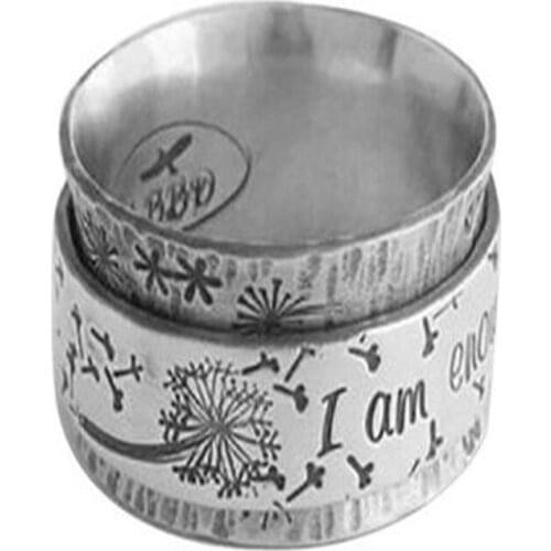 Retro Double-Deck Dandelion Carved Letter Ring Silver Color Index Finger Ring for Men And Women Creative Jewelry Accessories