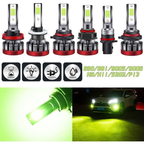 2pcs 100W Lemon Green LED Fog Light Bulbs H8/H9/H11/880/881/5202/ 9006/HB4/9005/HB3 DRL Car Daytime Running Light for Cars