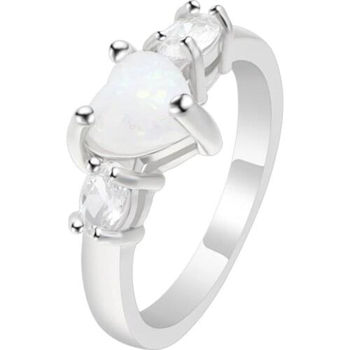 Hainon Elegant Heart Cut Rainbow Opal Ring New Fashion White CZ Crystal Fire Opal Wedding Jewelry Engagement Promise Rings