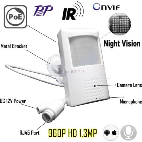 960P Night Vision Poe Ip Camera Pin hole 940nm Infrared Ip Camera Audio IR POE PIR Style Motion Detector ONVIF P2P Plug And Play