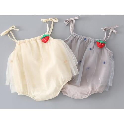 0-24M Summer Newborn Baby Girl Shoulder Strap Romper Jumpsuit Bodysuit Sleeveless Cute Clothes
