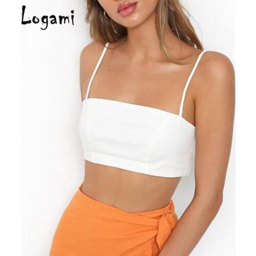 LOGAMI Spaghetti Strap Crop Top Women Bow Summer Short Top White/Yellow/Red/Black/Fashion