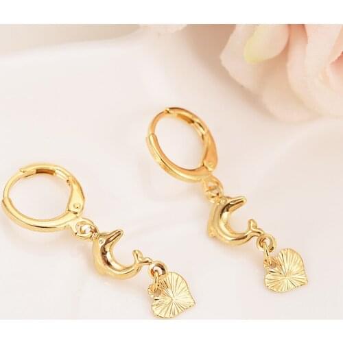 Cute Dolphin Love Animal dangle Earrings for Women gold color Africa heartJewelry Bijoux DIY charms kids gilrs earrings gifts