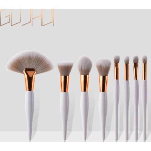 Hot style 4pcs/8pcs makeup brush set small pregnant belly shape white handle golden tube brush set GUJHUI, Nylon brush head