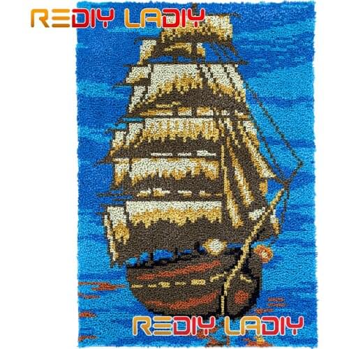 Latch Hook Rug Kit Sailing Journey Plush Wall Hanging DIY Carpet Rug Chunky Yarn Arts Cushion Crocheted Floor Mat Hobby & Crafts