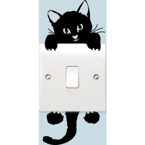 Black Cat Dog Wall Sticker Funny Cute Kitty Plane Cartoon Switch Sticker Children Home Decor Decals Wall poster Mural