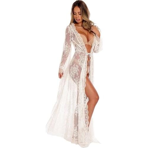NEW Swimsuit Cover Up Robe Lace Coverup Swimwear See Through Beach Bikini Women Long Maxi Dress Hollow Out Loose Robes