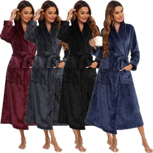 Sleepwear Women Winter Warm Flannel Bathrobe Long Soft Home Pajamas Nightgown Female Casual Nightwear Home Dressing Gown