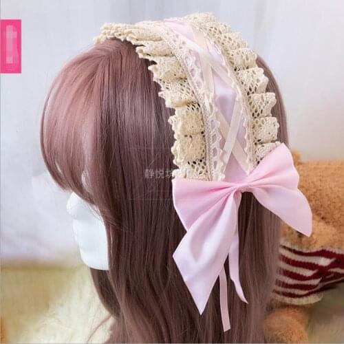 Lolita French Japanese Mori Girl Headwear Sweet Lace Bowknot Cos Lolly Headband KC Hair Accessories Lolita Headband