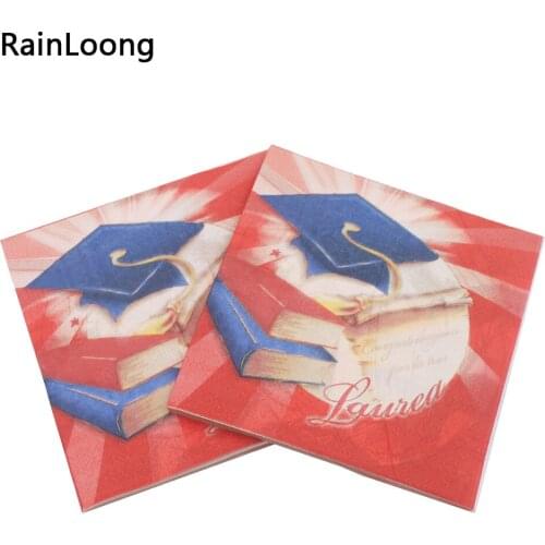 [RainLoong] Red Doctorial Hat Paper Napkins Printed For Graduation Party Decorations Guardanapo 33cm*33cm 1 pack (20pcs/pack)
