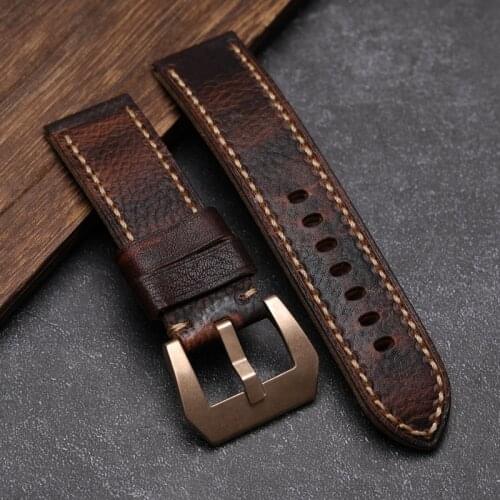 Handmade Italian Leather Watchband 20 22 24 26MM Bronze Buckle Strap, Suitable For Bronze Watch Accessories
