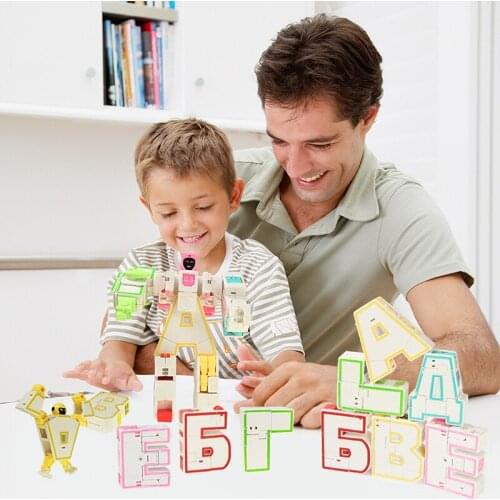 1PCS DIY Building Puzzle Deformation Robot Puzzle Toy Assembling Russian Alphabet Letter Assembled Toys Gift for Children
