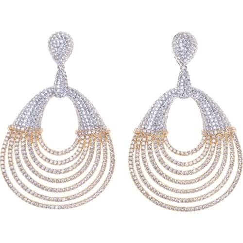 SLJELY Luxury Popular Round Tassel Crystal Zircon Naija Wedding SIlver Color Earrings Jewelry For Women Gift High Quality