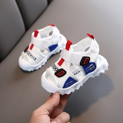 Toddler Boy Breathable Beach Sandals White Blue Gray Anti-Slip Anti-Kick Summer Baby Shoes Newborn Kids Mesh Patchwork Sandalias
