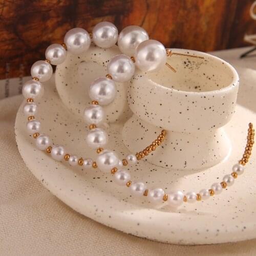 Fashion Oversized Irregular Pearl Circle Hoop Earrings 2021 Korean Gold Round Pearl Alloy Big Earrings Wedding Jewelry Gift