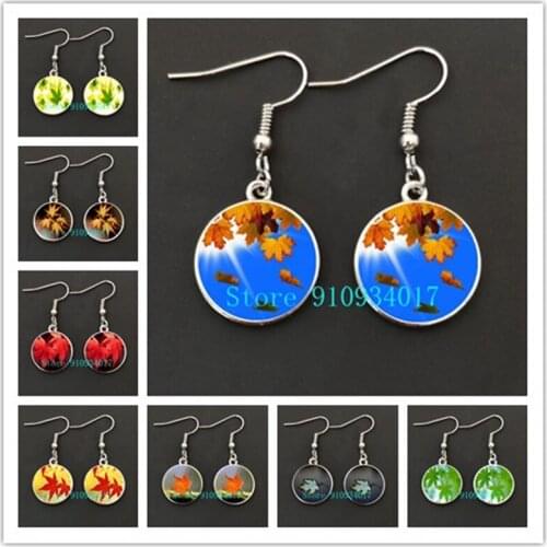New autumn maple leaf glass cabochon dome DIY earrings pendant earrings ladies jewelry looking for holiday decoration gifts