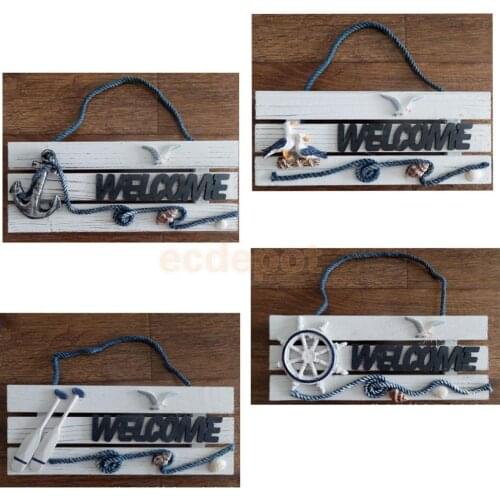 Mediterranean Hand Carved Hanging Wooden Anchor Welcome Plaque Sign Board Home Decor