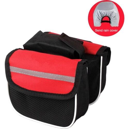 Bike Phone Front Frame Bag Waterproof Scratch Proof Reflective Trim with Top Tube Phone Case,2 Storage Pockets for Bicycle Bike