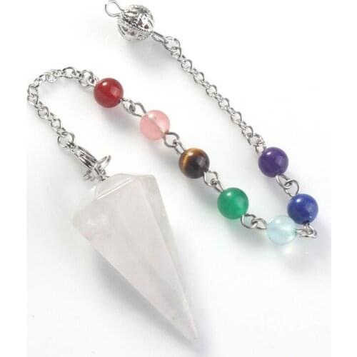 Trendy-beads Popular Silver Plated Hexagon Pyramid ReiKi Chakra Pendulum Natural Rock Crystal Pendant Fashion Jewelry
