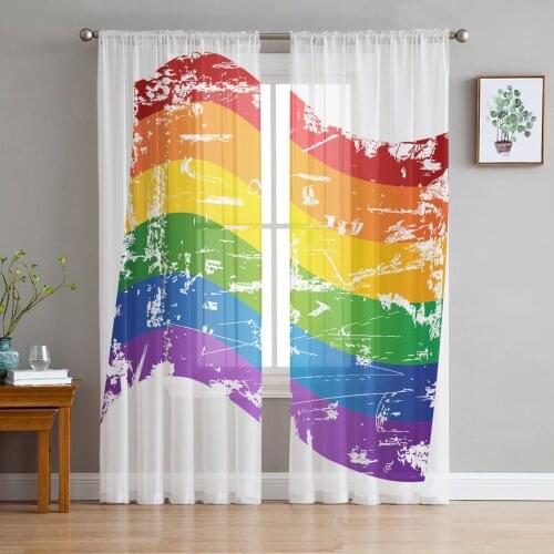Rainbow Flag Lgbt Pride Window Treatment Tulle Modern Sheer Curtains for Kitchen Living Room the Bedroom Curtains Decoration