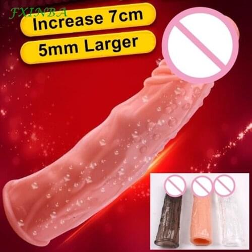 FXINBA 3 Color 17cm Large Penis Sleeve Reusable Extended Dick Extender Cock Enlargement Extension Condom Men Gay Adult Sex Toys