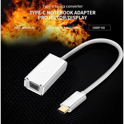 V91 Type C to Vga Vonverter USB-C/M TO VGA/F Adapter Cable Aluminum Alloy TYPE-C NOTEBOOK ADAPTER PROJEC TOR/DISPLAY