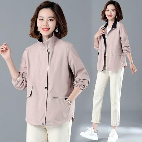 Womens Short Jacket Solid Color Windbreaker Korean Loose Slim Standing Collar Fashion Casual Jacket Women Spring Autumn Models