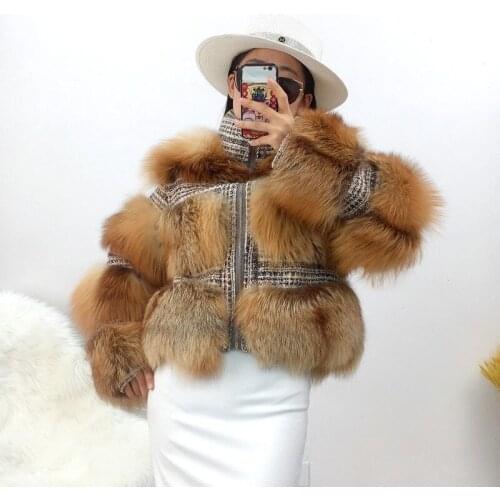 Vogue New Natural Real Fox Fur Coat Winter Jacket Women Thick Warm Knitted Wool Outerwear Streetwear Luxury Bomber Korean New