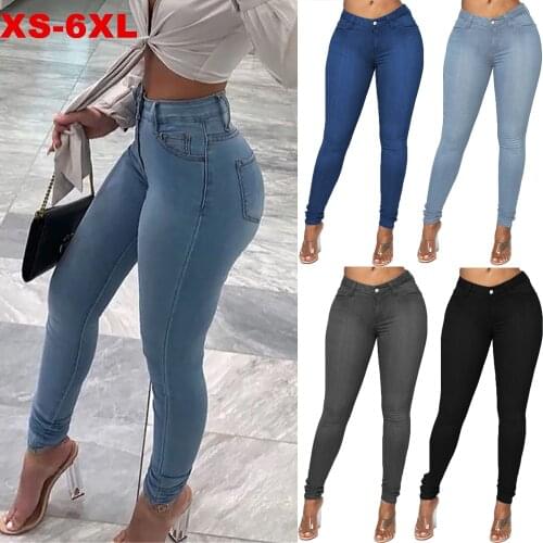 Womens Jeans Mid Waist Stretch Skinny Denim Pants 2020 Autumn Winter Blue Retro Washed Elastic Slim Pencil Trousers