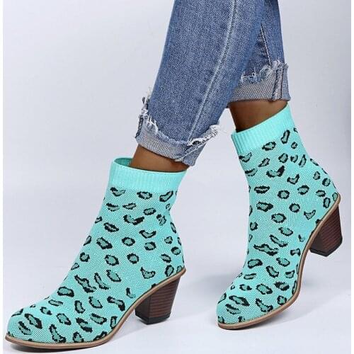 Women Short Boots Autumn and Winter New Leopard Print Square Heel Warm Snow Boots Comfortable and Lightweight Women Boots