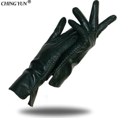 CHING YUN Women Genuine Leather Gloves Winter Autumn Ladies Fashion Brand Sheepskin Thicken Arm sleeve Warm Leather gloves women