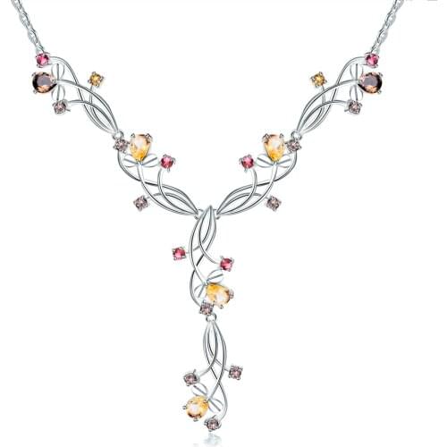 Gems Ballet Womens Colorful Natural Citrine Gemstone Necklaces 925 Sterling Silver Fashion Bridal Necklace Fine Jewelry