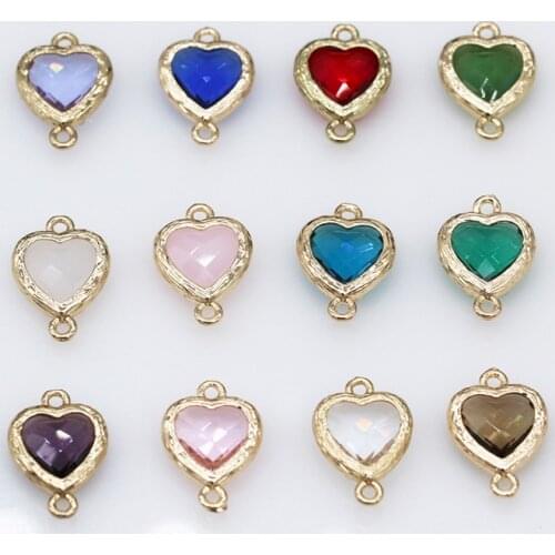12p10mm Heart crystal rhinestone Faceted Framed glass pendant necklace connector earrings findings 2-Loops Jewellery Metal Beads