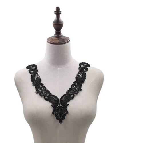 2Pieces Black Necklace Lace Collar Embroidery Lace Trimming For Sewing Fabric Trim DIY Lace Fabric Neckline Applique Sewing
