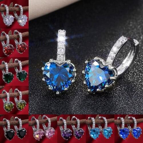 2020 new trendy elegant handmade AAA CZ crystal heart hanging dange drop earrings for women girl wedding wholeslae jewelry gift