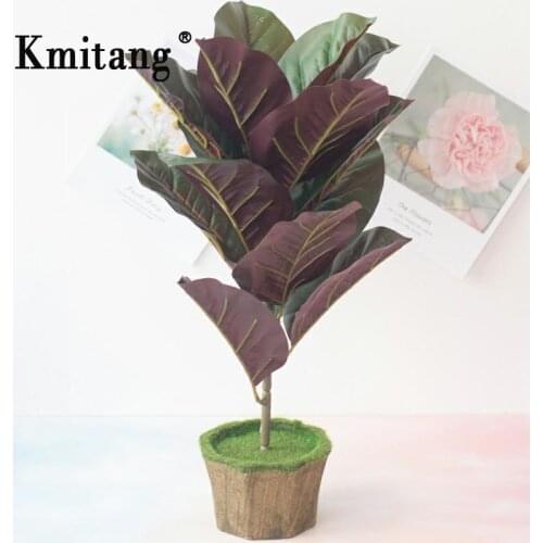 37cm 15heads Tropical Ficus Tree Artificial Large Plants False Palm Leaves Fake Banyan Tree Branch for Home Shop Decoration