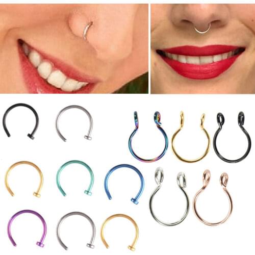 4Style U Shaped Fake Nose Ring Hoop Septum Rings Stainless Steel Nose Piercing Fake Piercing Oreja Pircing Jewelry