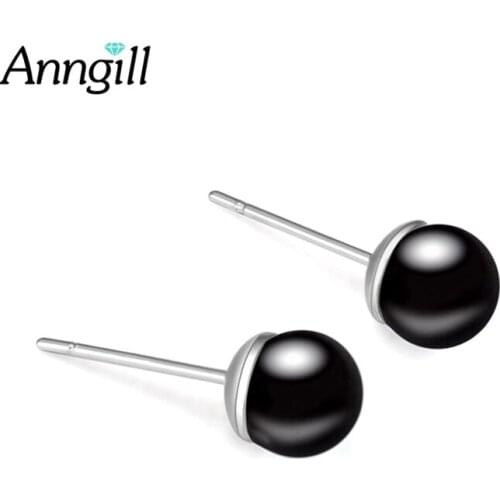 ANNGILL Brand New Intimation Pearl Stud Earrings for Women Girl Christmas Gift High Quality Black and White Bright Pearl
