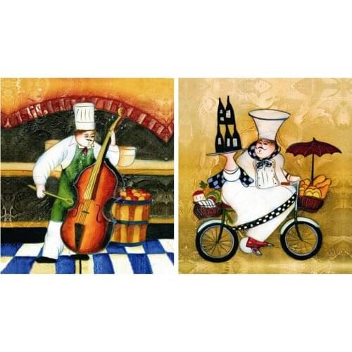 Free shipping modern cartoon figure painting Happy Chef canvas prints oil painting on canvas hotel wall art decoration picture