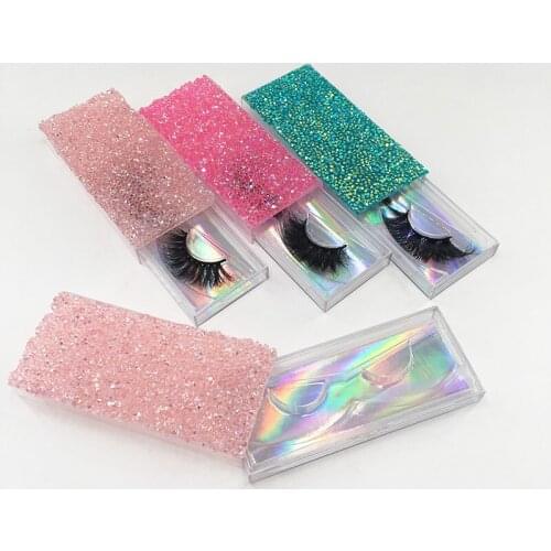 False Eyelashes Packaging Case Empty Glitter Pink Teal Custom Lash Box for Natural Mink Lashes
