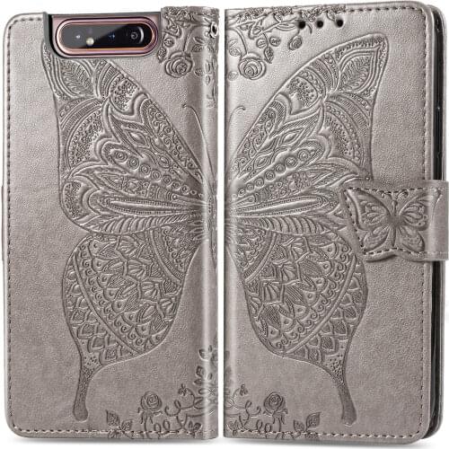 Cute Butterfly Case for Samsung Galaxy A80 (6.7in) SM-A805F Cover Flip Leather Wallet Book Black GalaxyA80 80A A805 A 80